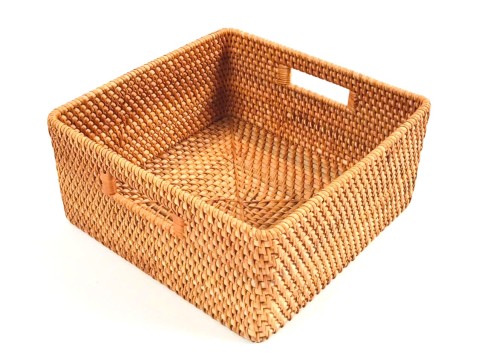 Ultimate Square Natural Rattan Basket with Cut-Out Handles